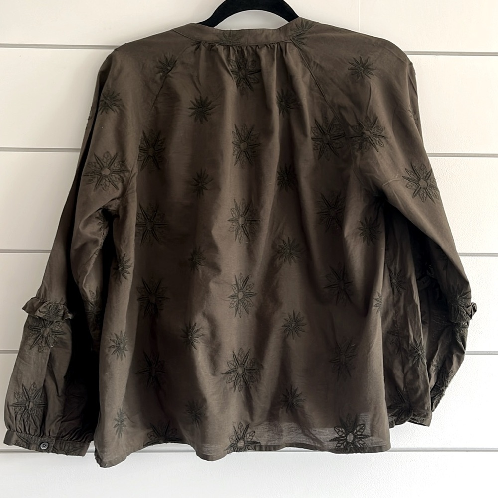 Madewell Embroidered Olive Green Cotton Top - Picture 3 of 5